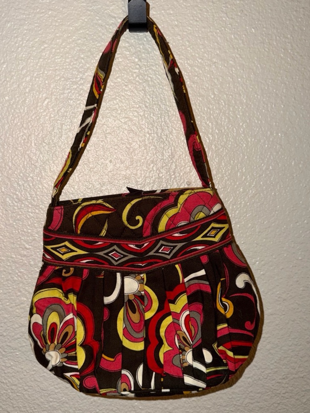 Vera Bradley Hannah Pleated Floral Pattern Shoulder Bag - Brown, Red & Yellow